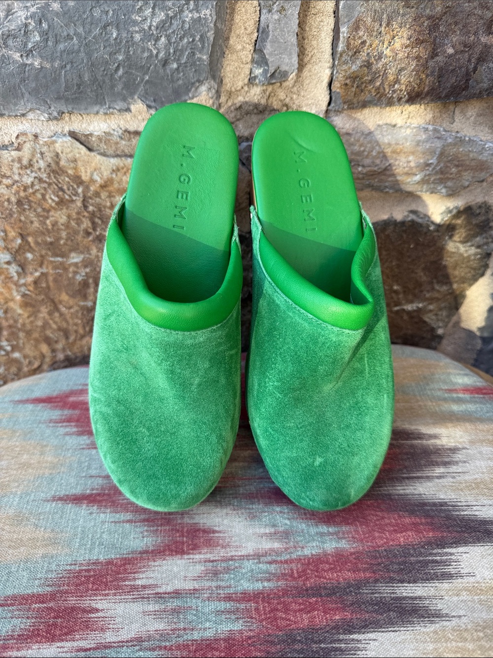 M.Gemi Green Suede Wooden Clog Mule Slides EU 36 Italian Luxury